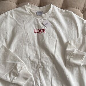 SEINT White LOVE Embroidered Crewneck Sweatshirt